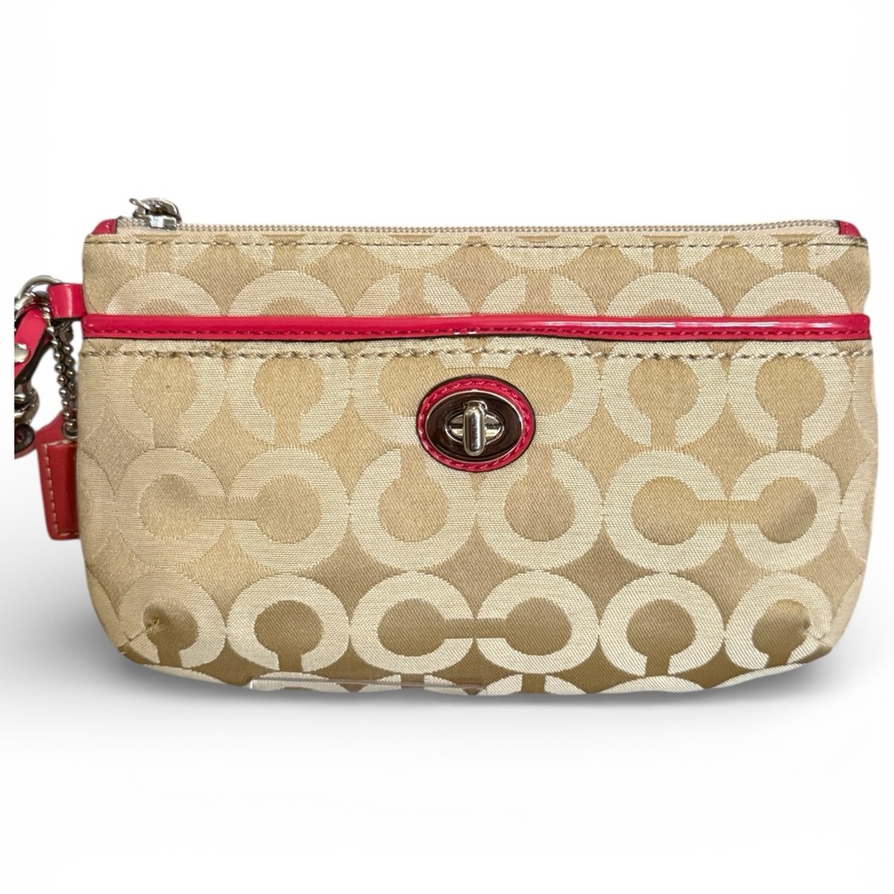 Coach Madison OP Art Leather Trim w/ Turn Lock Front Pocket Medium Size Wristlet - Picture 2 of 7